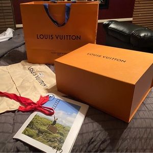 Original Louis Vuitton Neo Noe Box, Large Bag, and Cloth Bag with Red Ribbon